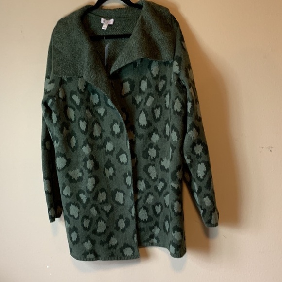 NWOT D & Co Green Animal Print Jacquard Knit Cardigan XL Cozy Fall Layer - Picture 4 of 12